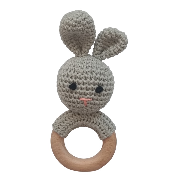 Плетена играчка за зъби Заек, сива, 15 см