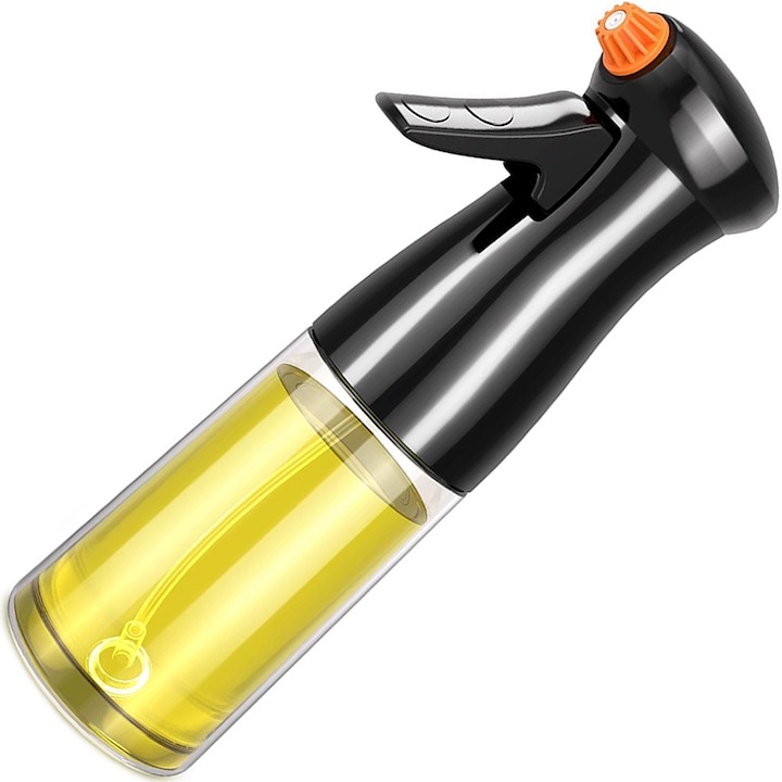 Sticla de Spray Ulei de 200ml, Recipient Transparent, 2 Duze Inlocuibile, Bukate®, Negru