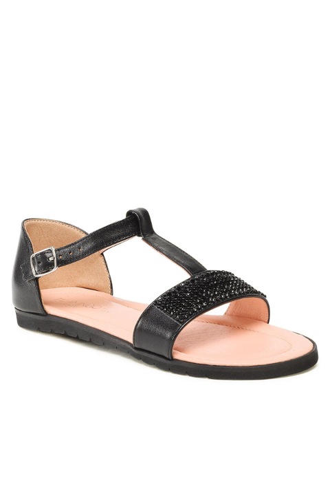 Női szandál, Flamingo, 300732380, Fekete, Valódi bőr, Fekete