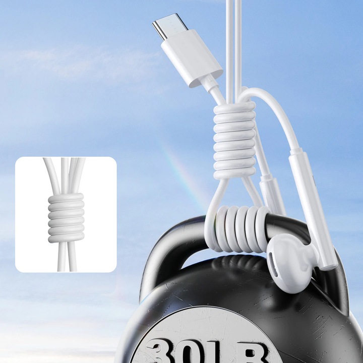 Casti audio cu microfon Joyroom JR-EC05, In-ear, Control pe fir, USB-C, Lungime cablu 1.2m, Alb