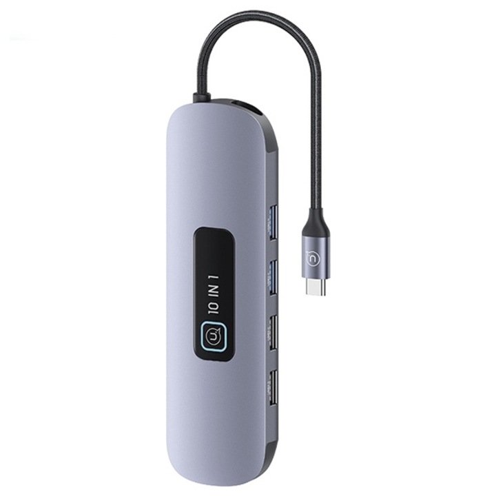 USB хъб адаптер 10в1 Usams, US-SJ644, USB-C/3xUSB-A 3.0, TF, SD, HDMI, RJ45, VGA, PD100W, сив