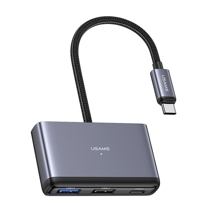 USB хъб 5в1 Usams, US-SJ628, USB-C/USB-A 2.0, USB 3.0, TF, SD, сив