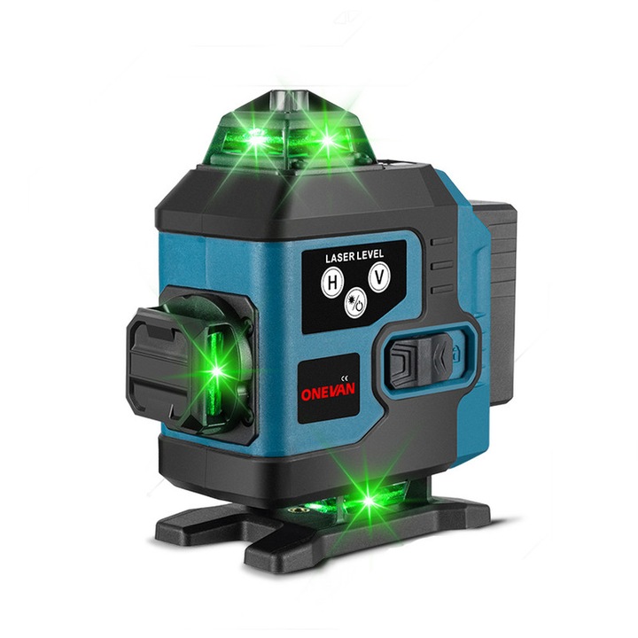 Nivel laser ONEVAN 4D, 16 linii, Autonivelare, Telecomanda, 2 baterii, Albastru