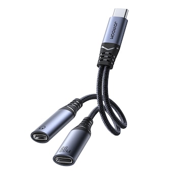 Adaptor audio Joyroom SY-C03, USB-C tata la 2x USB-C mama, Putere 60W, Negru
