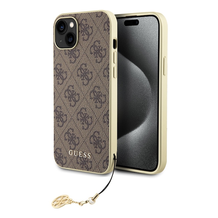 Tok iPhone 15 Plus / iPhone 14 Plus készülékekhez - Guess Hardcase 4G Charms Collection (GUHCP15MGF4GBR) - Barna