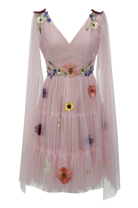 Къса рокля от тюл на цветя MALINA, Светлорозов