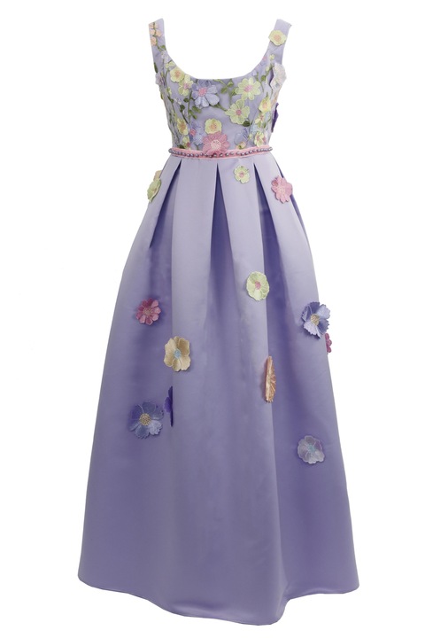 Лавандулово лилава дълга вечерна рокля с 3D цветя ROWENA - 36