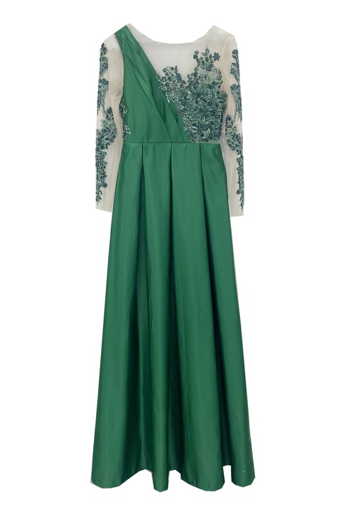 Дълга зелена вечерна рокля с бродерия HERENA