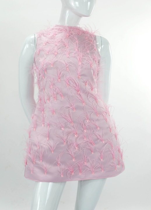 Rochie scurta cu pene ALMEEA, Roz deschis