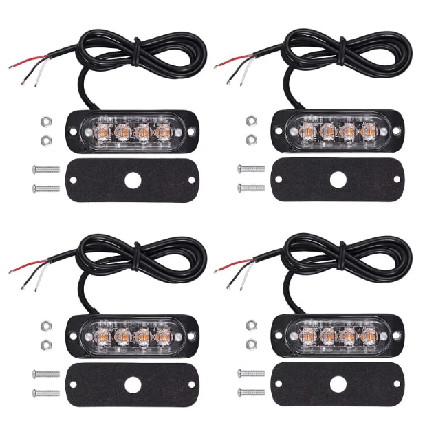 Комплект от 4 жълти LED предупредителни светлини 4 LED, Auto, Moto ...