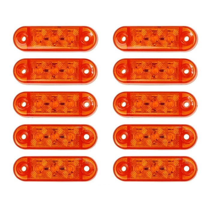 10 db-os mini oldalmérő lámpa készlet 6,5 cm 3 SMD, 12-24V, narancs