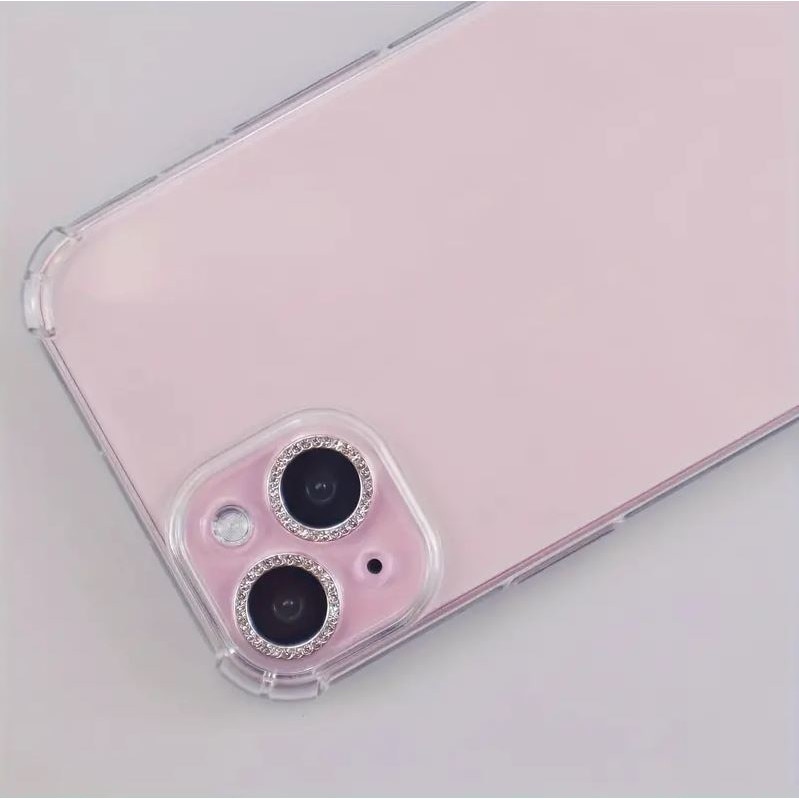 Folie camera cu Strasuri, Individuala, Compatibila cu iPhone 15/15 Plus, Sticla, Roz