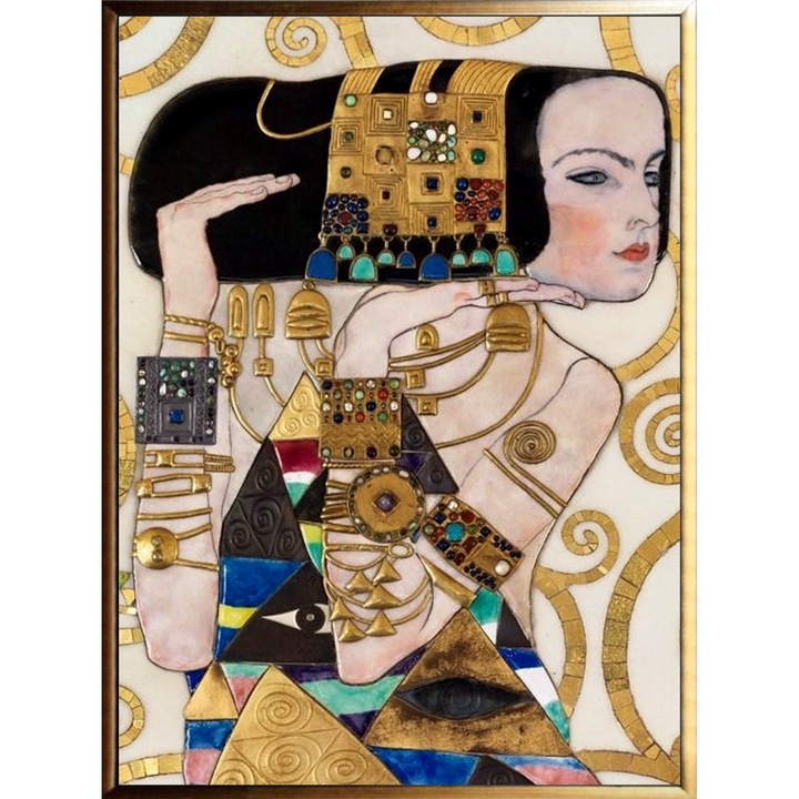 Tablou abstract pictat manual ulei pe panza, Klimt, Pictura birou living salon, 130x95cm Multicolor