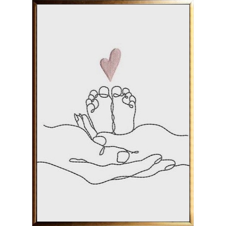 Portret familie, Tablou abstract pictat manual ulei pe panza, 70x50, Alb Negru, Minimalist
