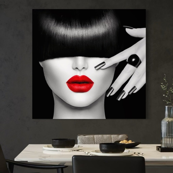 Премиум Канава Картина, LuxCanva® C1089, Модна Дива, 75 X 75 СМ, 100% Памучно Платно 400гр/м2, Дървена Рамка, Мода, Жена, Поглед, Хол, Спалня, Релакс, Живи Цветове