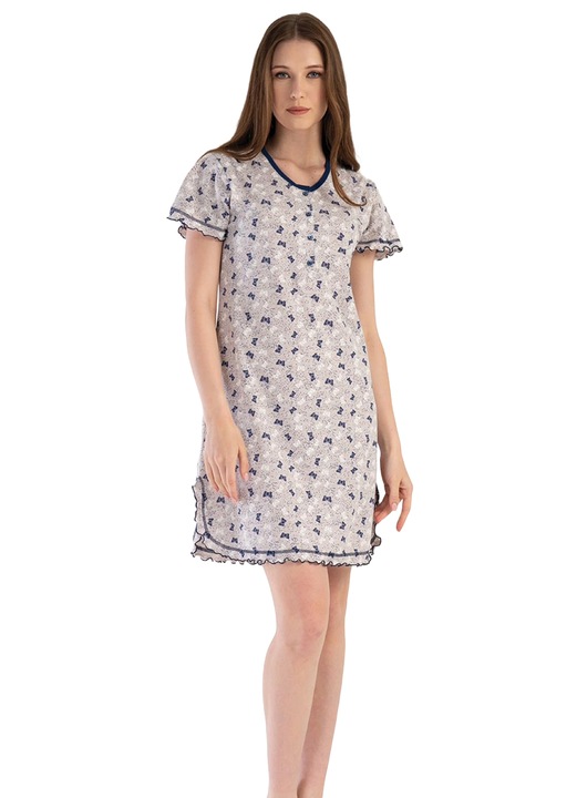 Camasa de noapte, dama, Vienetta, model Flew, detalii dantela, bej/bleumarin, 2XL