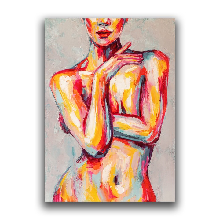 Prémium vászonfestmény, LuxCanva® C1086, Absztrakt akt nő, 70 x 100 CM, 100% pamut vászon 400 g/m2, fakeret, absztrakt, nő, akt, nappali, hálószoba, pihenés, élénk színek