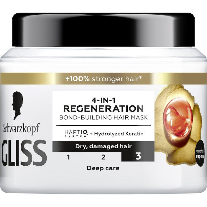 Маска за коса Schwarzkopf Gliss Total Repair 4 in 1, Регенерираща, За суха и увредена коса, 400 мл