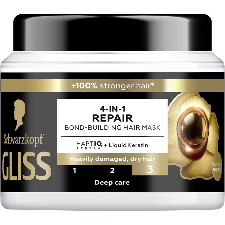 Маска за коса Schwarzkopf Gliss, Ultimate Repair 4 in 1, За суха, силно ...