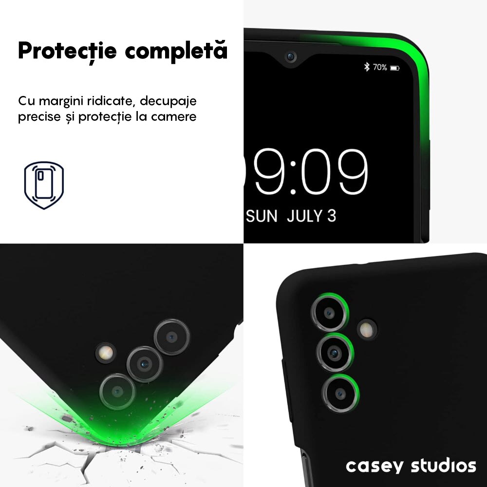 Husa CASEY STUDIOS™ compatibila cu Samsung Galaxy A13 5G/A04s/M13 5G, Soft Silicone Premium, Microfibra in Interior, Negru, de Protectie, Ultra Slim, pentru Incarcare Wireless, Margini Ridicate pentru Protectia Ecranului si a Camerelor