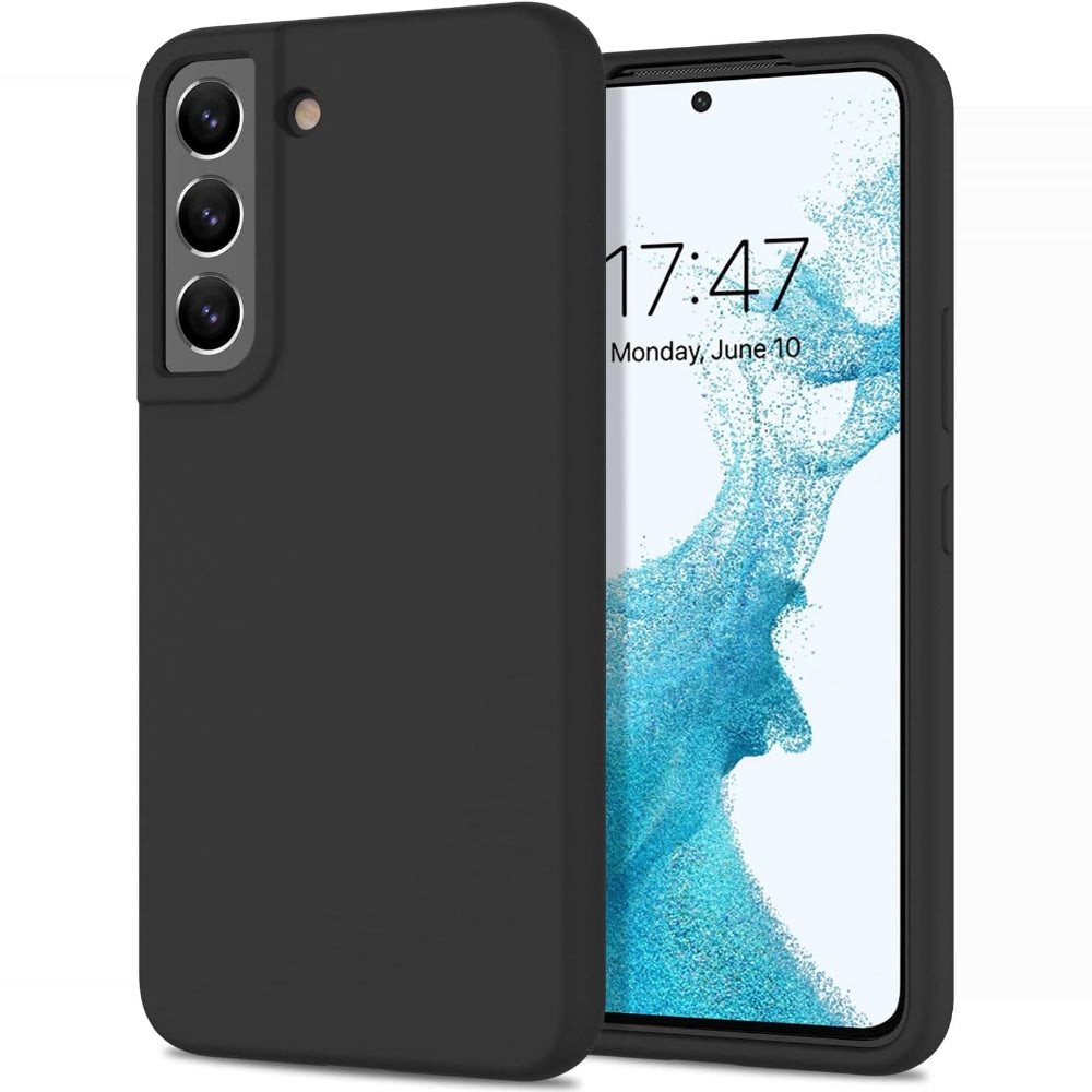 Husa CASEY STUDIOS™ compatibila cu Samsung Galaxy S22 Plus, Soft Silicone Premium, Microfibra in Interior, Negru, de Protectie, Ultra Slim, pentru Incarcare Wireless, Margini Ridicate pentru Protectia Ecranului si a Camerelor