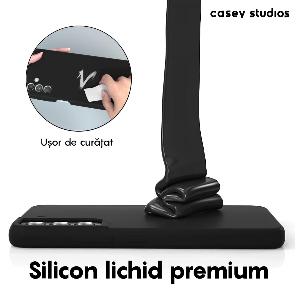 Husa CASEY STUDIOS™ compatibila cu Samsung Galaxy S22 Plus, Soft Silicone Premium, Microfibra in Interior, Negru, de Protectie, Ultra Slim, pentru Incarcare Wireless, Margini Ridicate pentru Protectia Ecranului si a Camerelor