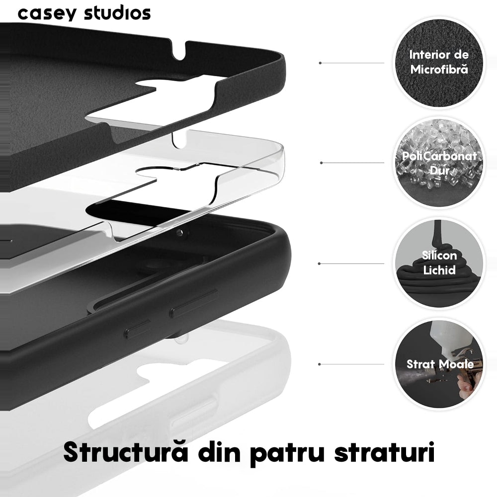 Husa CASEY STUDIOS™ compatibila cu Samsung Galaxy S22 Plus, Soft Silicone Premium, Microfibra in Interior, Negru, de Protectie, Ultra Slim, pentru Incarcare Wireless, Margini Ridicate pentru Protectia Ecranului si a Camerelor