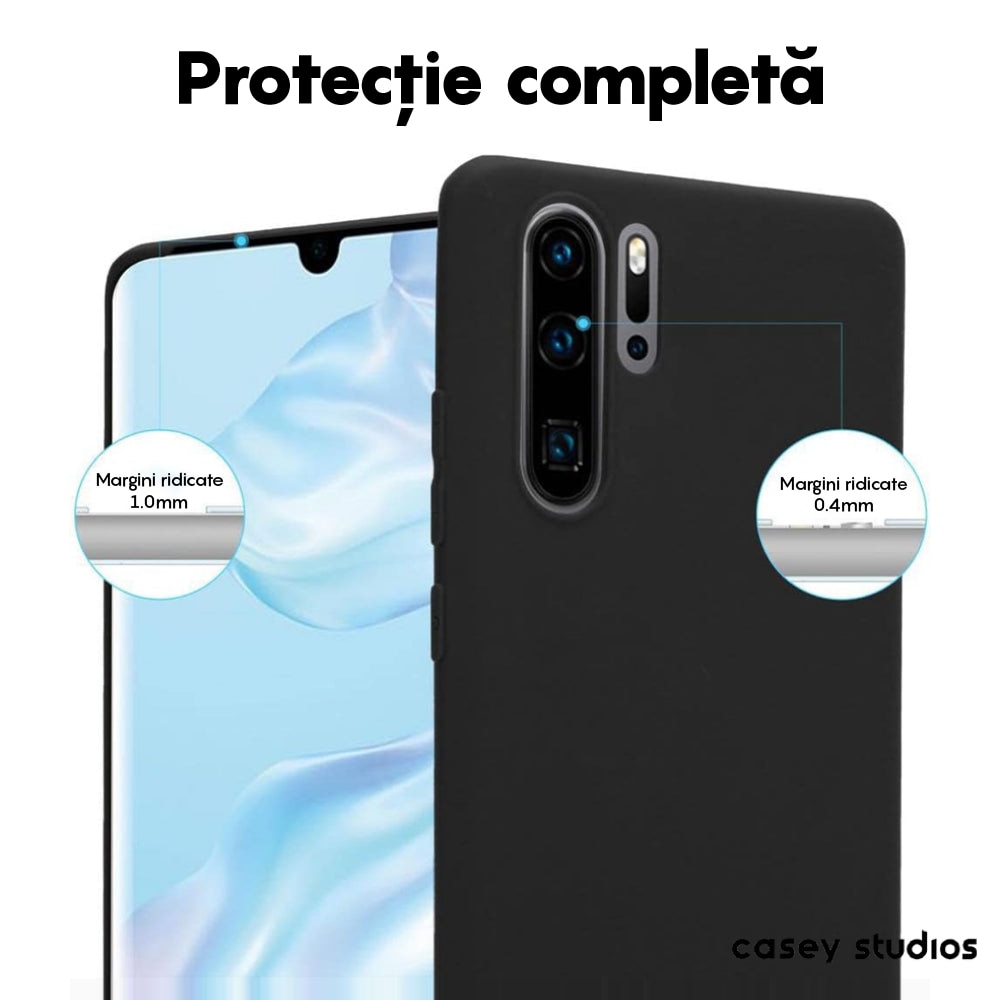 Husa CASEY STUDIOS™ compatibila cu Huawei P30 Pro/P30 Pro New Edition, Soft Silicone Premium, Microfibra in Interior, Negru, de Protectie, Ultra Slim, pentru Incarcare Wireless, Margini Ridicate pentru Protectia Ecranului si a Camerelor