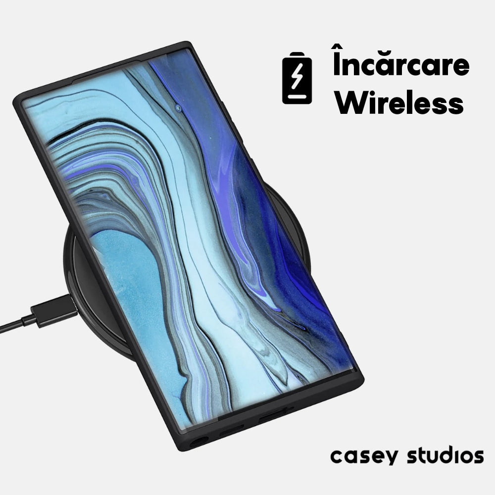 Husa CASEY STUDIOS™ compatibila cu Samsung Galaxy S22 Ultra, Soft Silicone Premium, Microfibra in Interior, Negru, de Protectie, Ultra Slim, pentru Incarcare Wireless, Margini Ridicate pentru Protectia Ecranului si a Camerelor