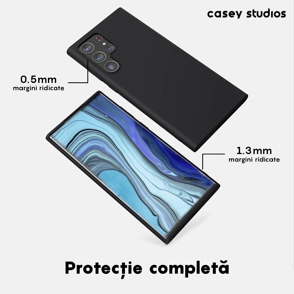 Husa CASEY STUDIOS™ compatibila cu Samsung Galaxy S22 Ultra, Soft Silicone Premium, Microfibra in Interior, Negru, de Protectie, Ultra Slim, pentru Incarcare Wireless, Margini Ridicate pentru Protectia Ecranului si a Camerelor