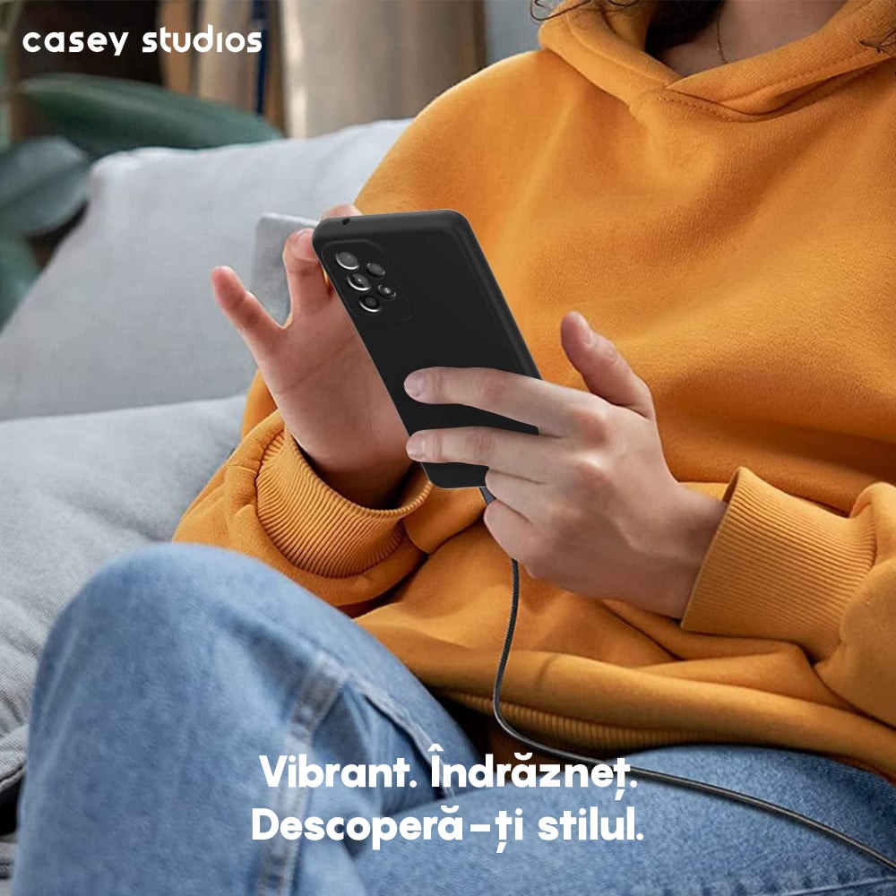 Husa CASEY STUDIOS™ compatibila cu Samsung Galaxy A53, Soft Silicone Premium, Microfibra in Interior, Negru, de Protectie, Ultra Slim, pentru Incarcare Wireless, Margini Ridicate pentru Protectia Ecranului si a Camerelor