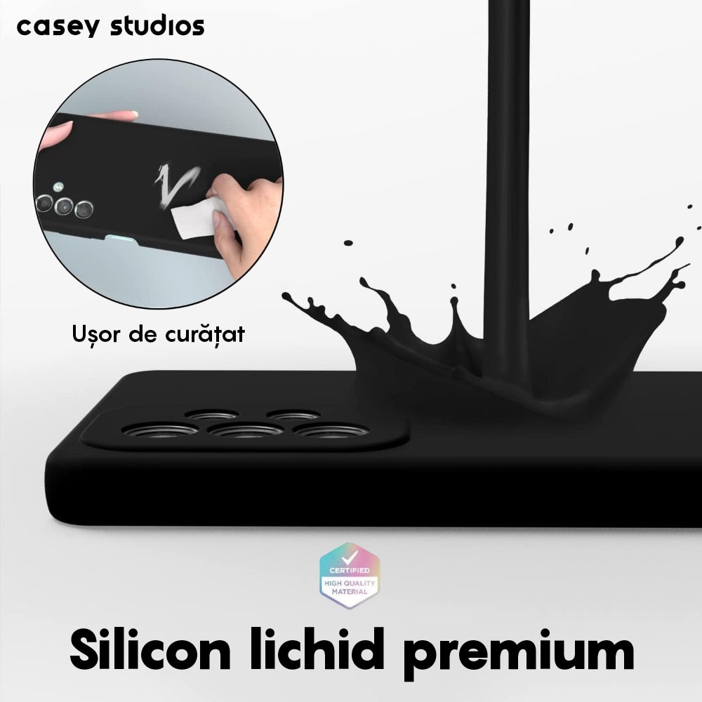 Husa CASEY STUDIOS™ compatibila cu Samsung Galaxy A53, Soft Silicone Premium, Microfibra in Interior, Negru, de Protectie, Ultra Slim, pentru Incarcare Wireless, Margini Ridicate pentru Protectia Ecranului si a Camerelor