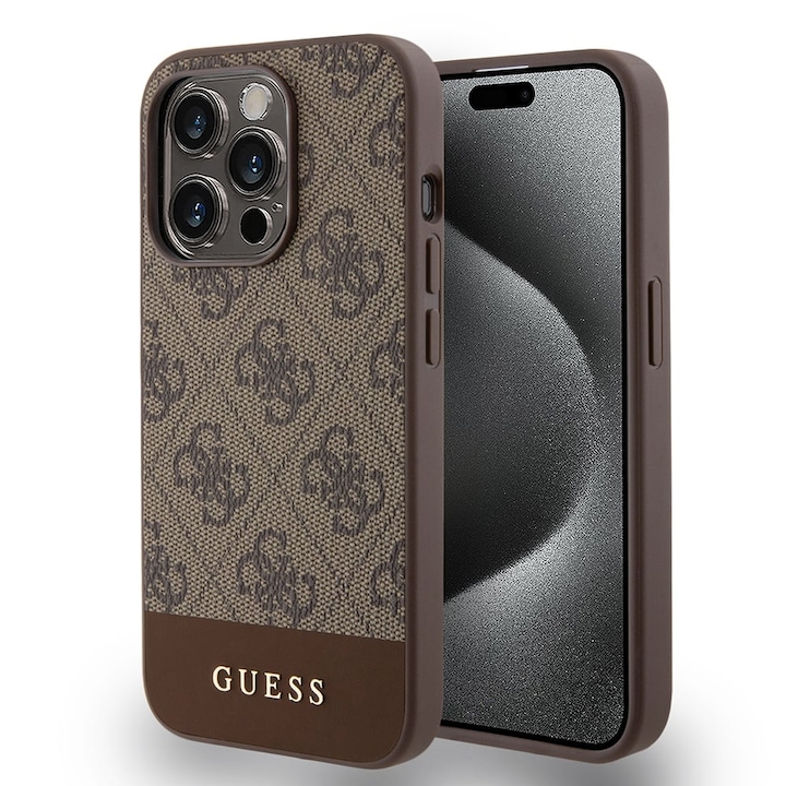 Tok iPhone 15 Pro Max készülékhez – Guess Hardcase 4G Stripe Collection (GUHCP15XG4GLBR) – barna