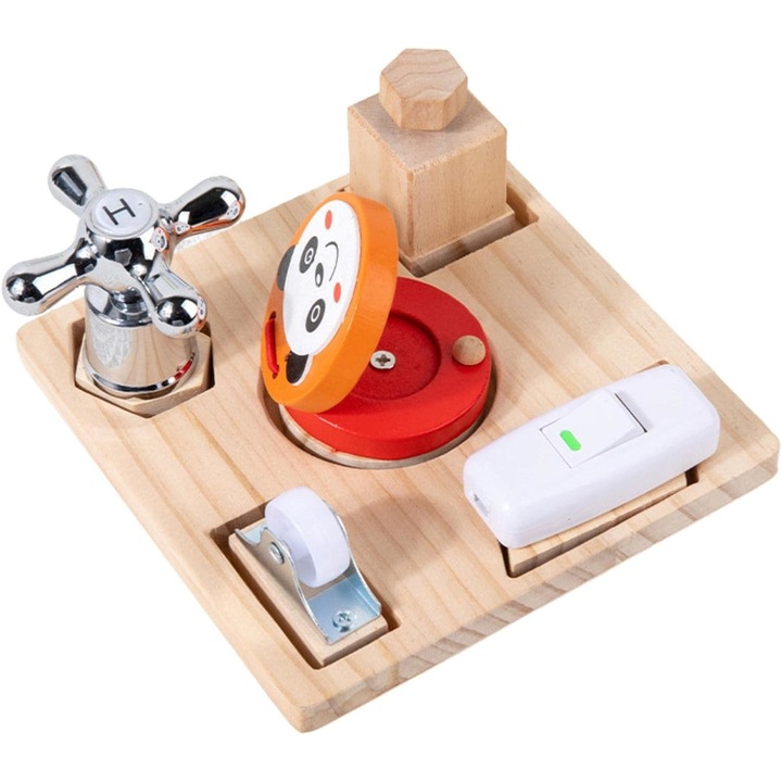 Placa Montessori cu 5 activitati, din lemn, SARALMA®