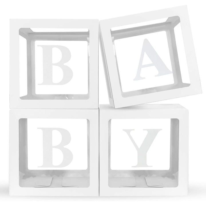 Set 4 cuburi transparente, Baby, pentru decoruri, 30x30 cm, Alb, Carton