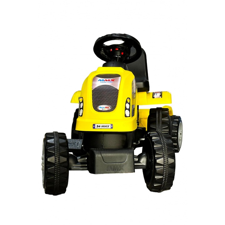 Tractor electric pentru copii Micromax MMX Yellow 35W cu remorca, scaun reglabil si claxon