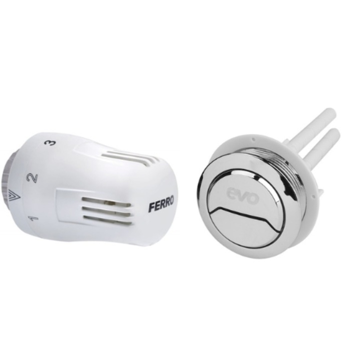 Set Cap termostatic Ferro GT10, pentru robineti termostatabili + Buton cromat vas WC actionare mecanica