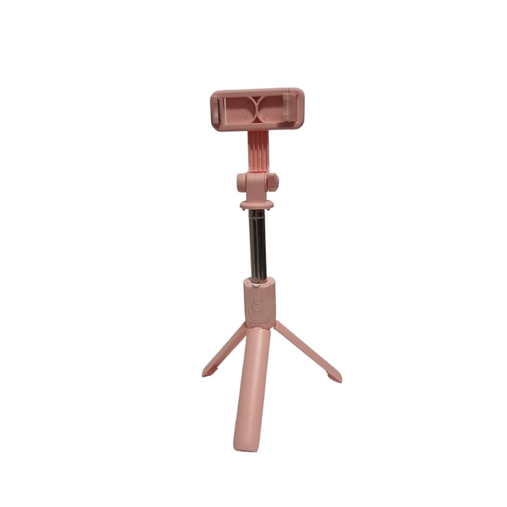 Selfie Stick wireless, telecomanda detasabila, Trepied, Suport pentru telefon, Roz, 80 cm