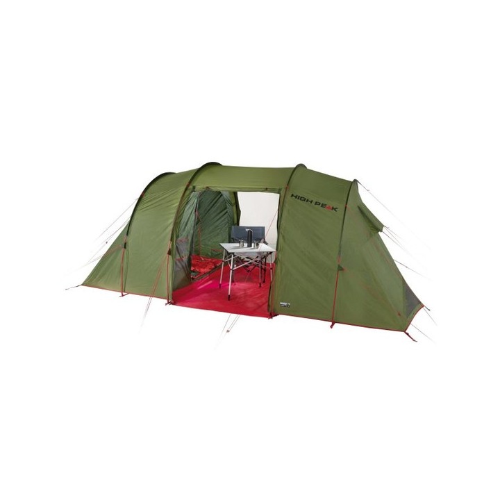 Cort camping, High Peak, impermeabil 3000 mm, 4 persoane, poliester, 7.95 Kg, verde