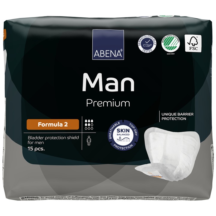 Absorbante pentru barbati, incontinenta usoara si moderata, ABENA Man, Formula 2- 15 buc., 700 ml