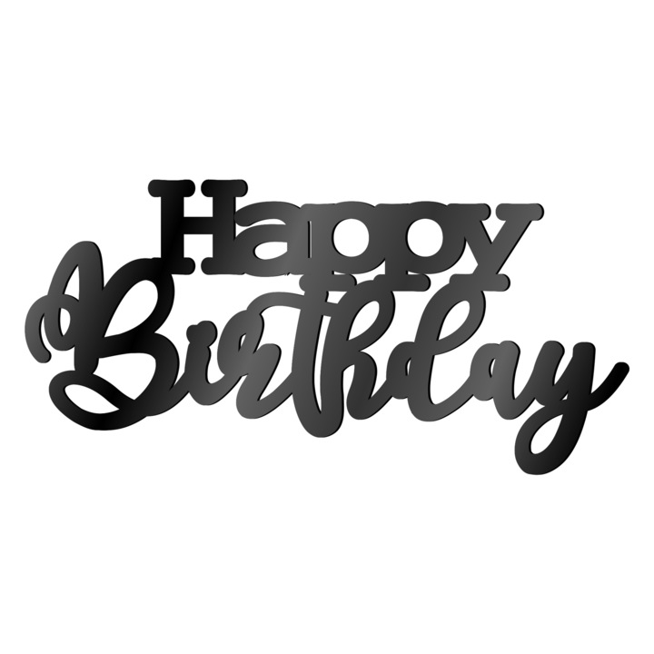 Topper tort Happy Birthday, Inedit Print, TC964, Negru, 10 cm