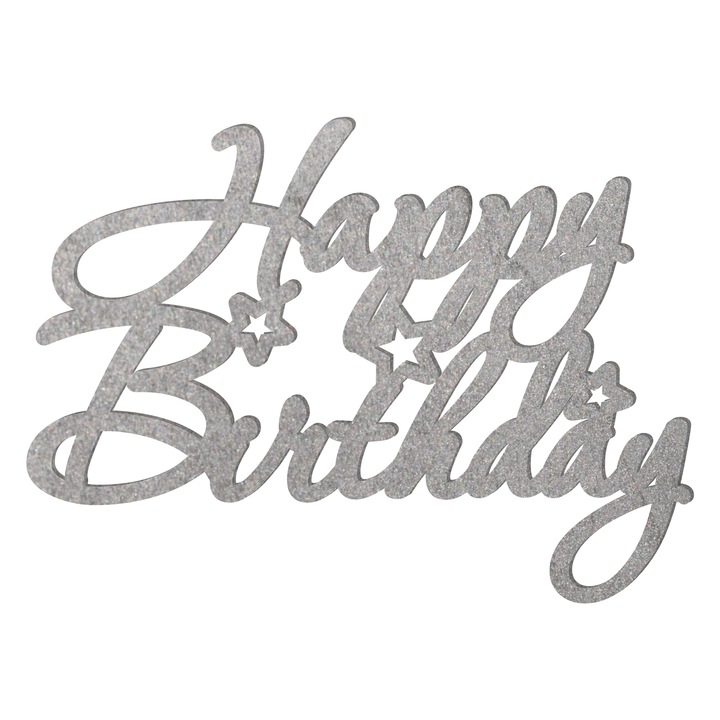 Topper tort Happy Birthday, Inedit Print, TC963, Argintiu, 10 cm