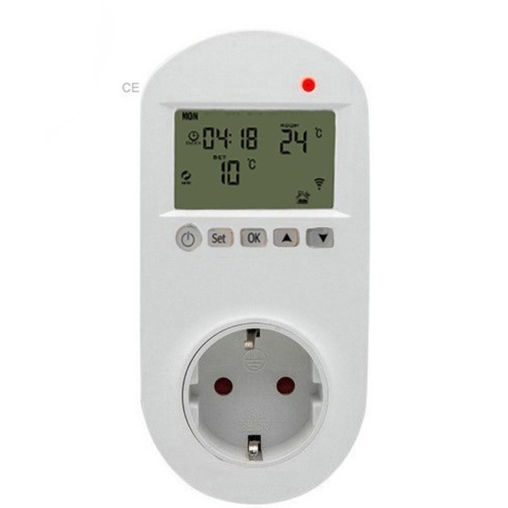 Priza wireless, Controler de temperatura cu termostat digital de incalzire, Model HY02TPR, 6 moduri de programare zilnica, Alb