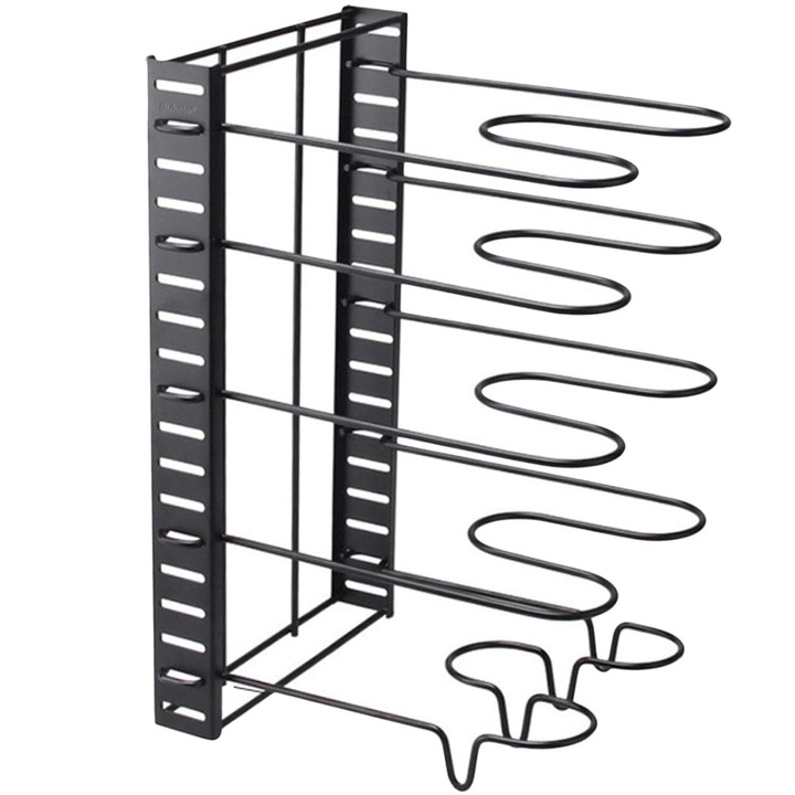 Organizator Reglabil pentru 5 Cratite, Oale si Tigai, pentru dulapul din Bucatarie, 5mm Grosime, 38x26x20.5, Negru, Bukate®