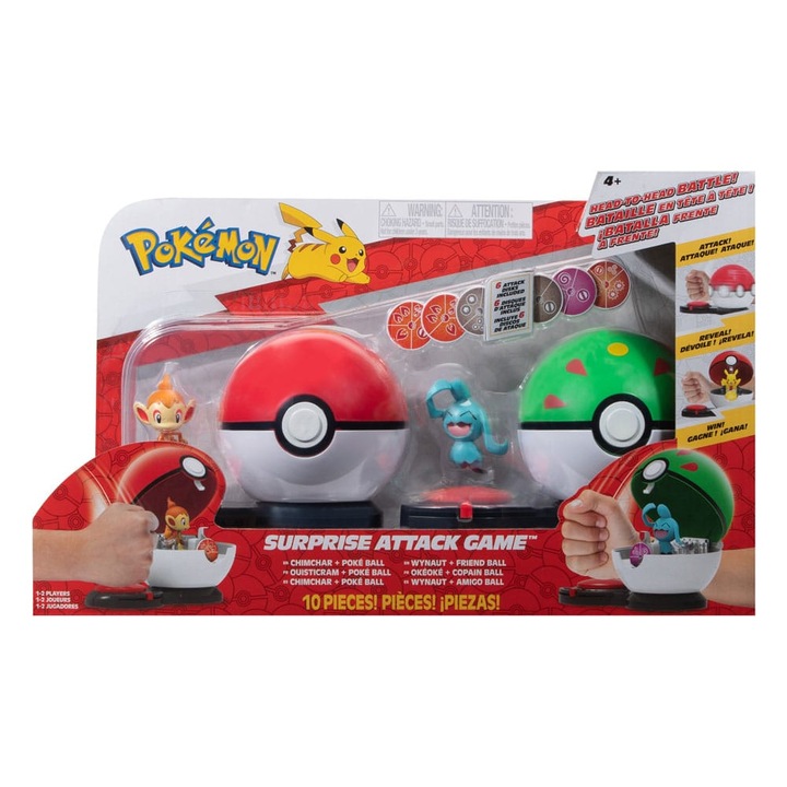 Set joc Pokemon Surprise Attack Chimchar cu Poke Ball vs. Wynaut cu Friend Ball