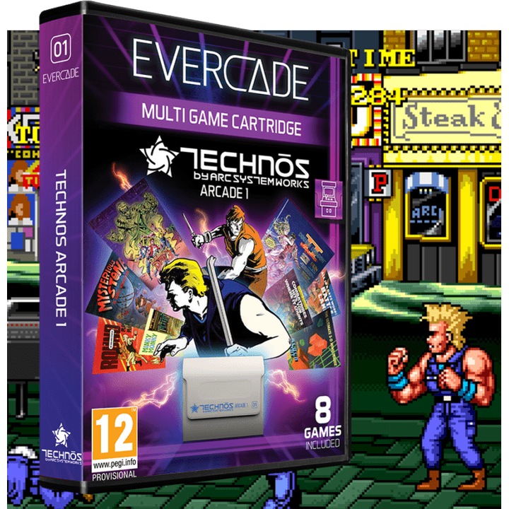 Evercade #01, Technos Arcade 1, 8in1, Retro, Multi Game, Játékszoftver csomag