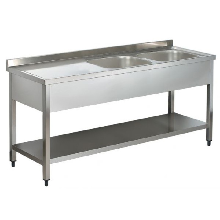 Spalator inox cu 2 cuve pe partea dreapta cu picurator si polita inferioara, JustInox, 1600x700x850 mm
