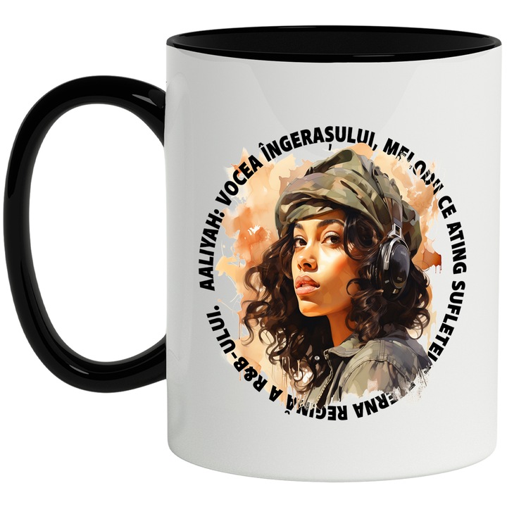 Aaliyah Message Mug Vocea Ingerasuluim R&B, Музика, Многоцветен 330 ml, Керамика с черна дръжка