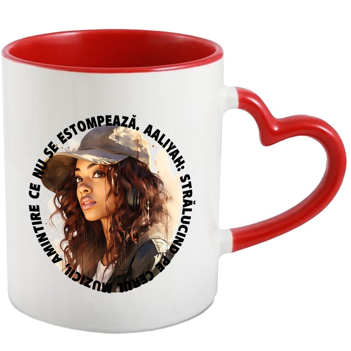 Aaliyah, Музика, Многоцветен 330 ml, Керамика с дръжка червено сърце, Чаша за послание, Спомен, който не избледнява