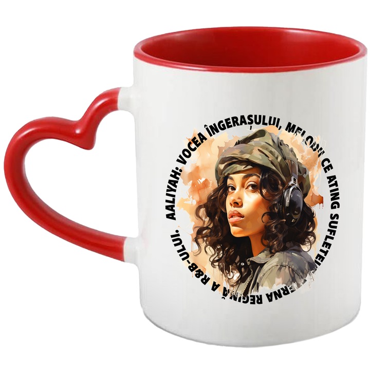 Aaliyah Message Mug Vocea Ingerasuluim R&B, Музика, Многоцветен 330 ml, Керамика с дръжка в червено сърце